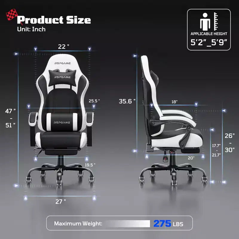 Sedia da gaming ergonomica con supporto lombare a vibrazione e poggiapiedi estraibile