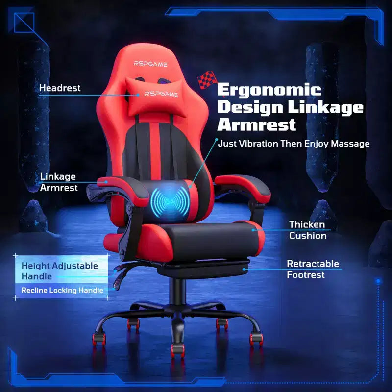 Sedia da gaming ergonomica con supporto lombare a vibrazione e poggiapiedi estraibile