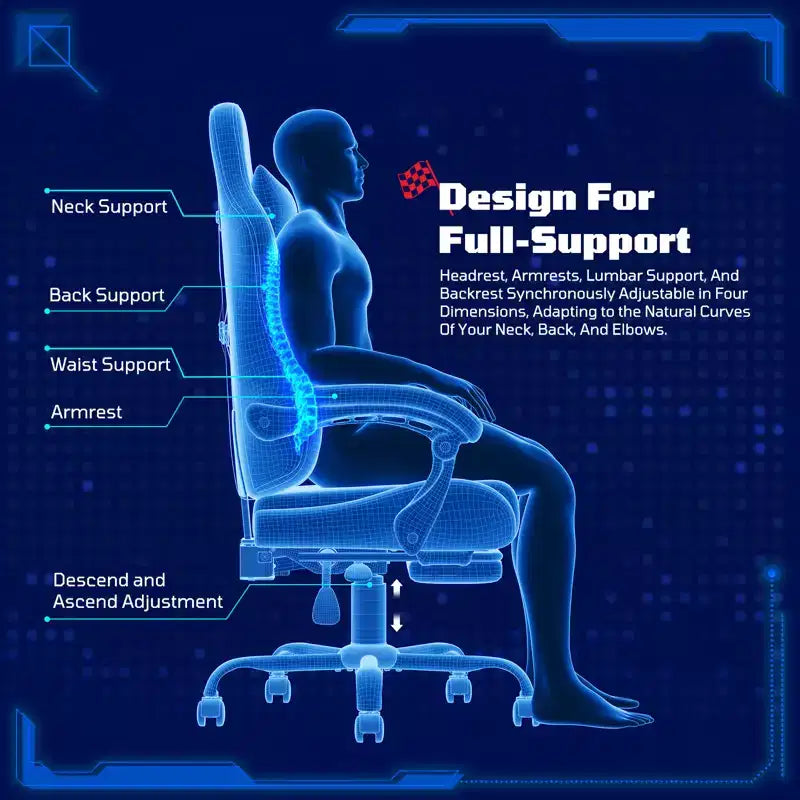 Sedia da gaming ergonomica con supporto lombare a vibrazione e poggiapiedi estraibile