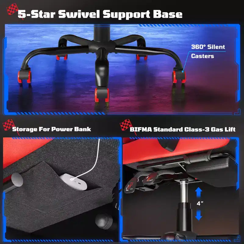 Sedia da gaming ergonomica con supporto lombare a vibrazione e poggiapiedi estraibile