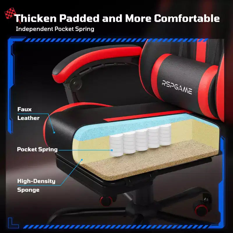 Sedia da gaming ergonomica con supporto lombare a vibrazione e poggiapiedi estraibile