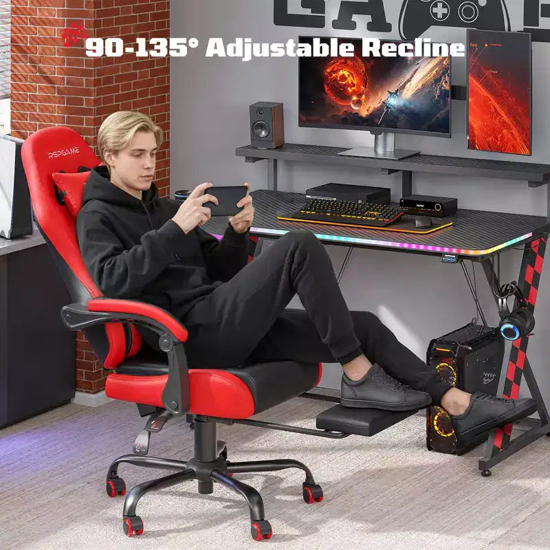 Sedia da gaming ergonomica con supporto lombare a vibrazione e poggiapiedi estraibile