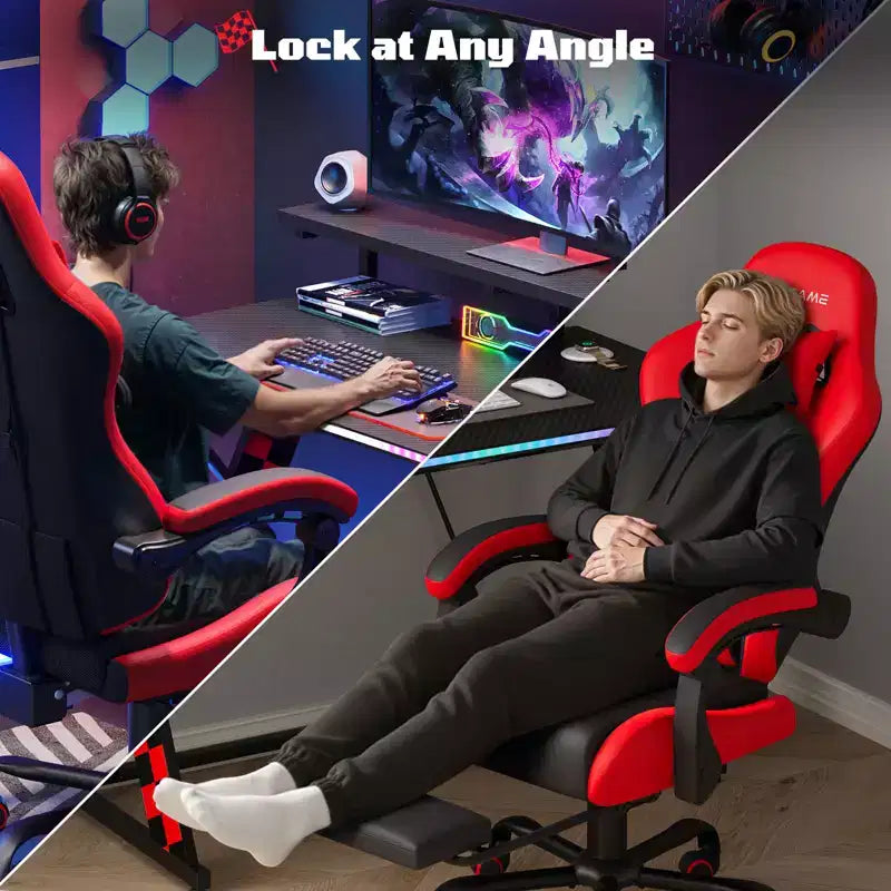Sedia da gaming ergonomica con supporto lombare a vibrazione e poggiapiedi estraibile