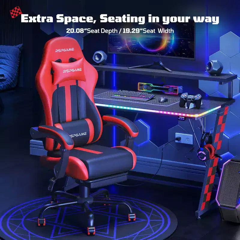 Sedia da gaming ergonomica con supporto lombare a vibrazione e poggiapiedi estraibile