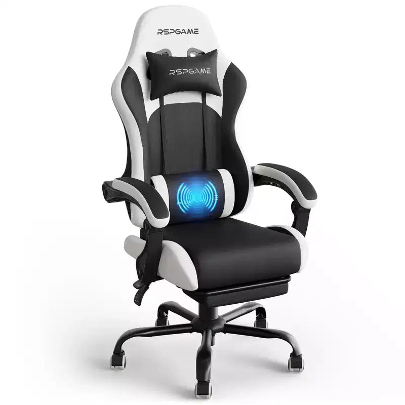 Sedia da gaming ergonomica con supporto lombare a vibrazione e poggiapiedi estraibile