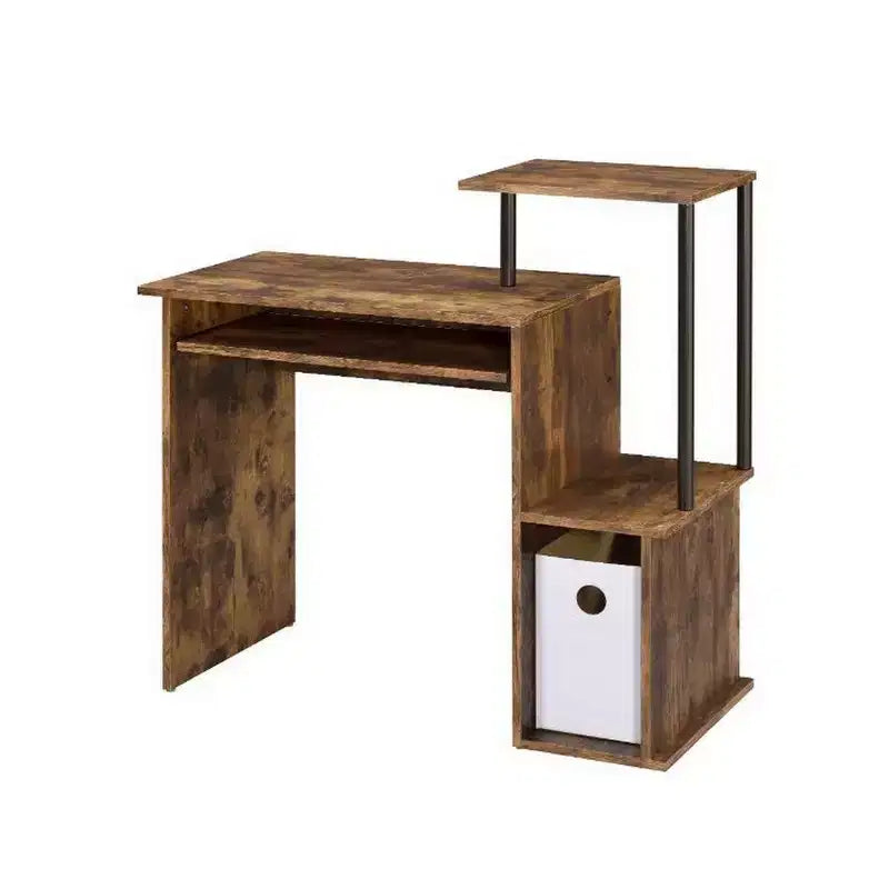 Scrivania per computer con libreria integrata, rovere anticato e nero