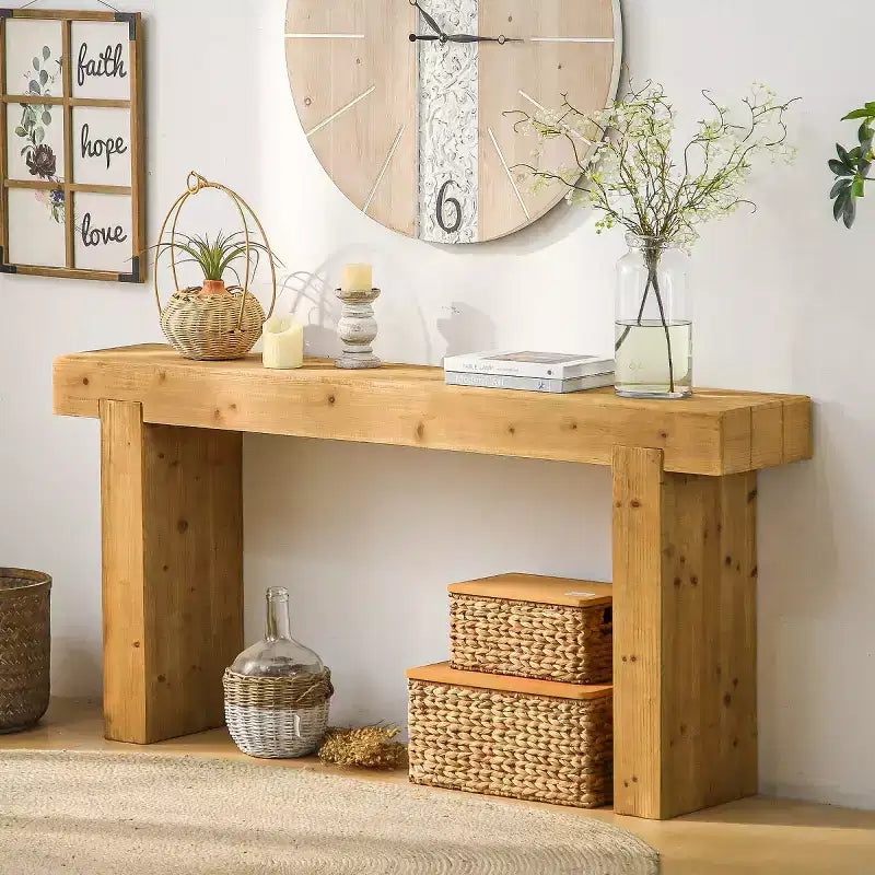 Tavolo consolle stretto da 63 pollici con gambe in legno e piano in MDF