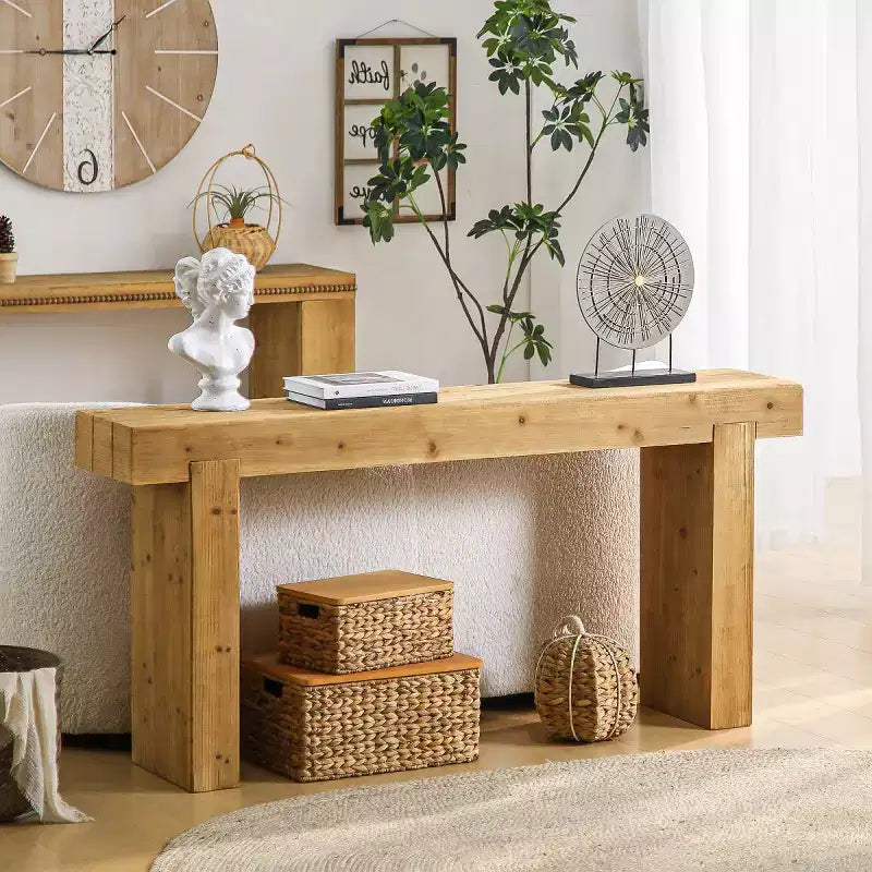 Tavolo consolle stretto da 63 pollici con gambe in legno e piano in MDF