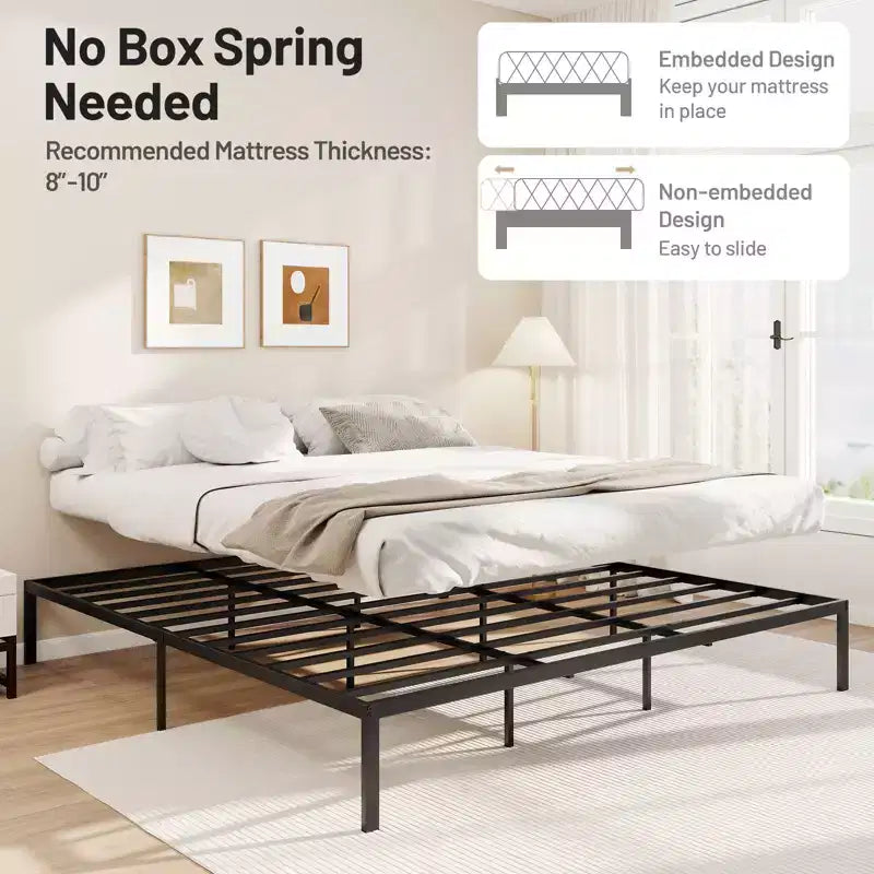 Struttura letto a piattaforma in metallo King Size con robuste doghe di supporto