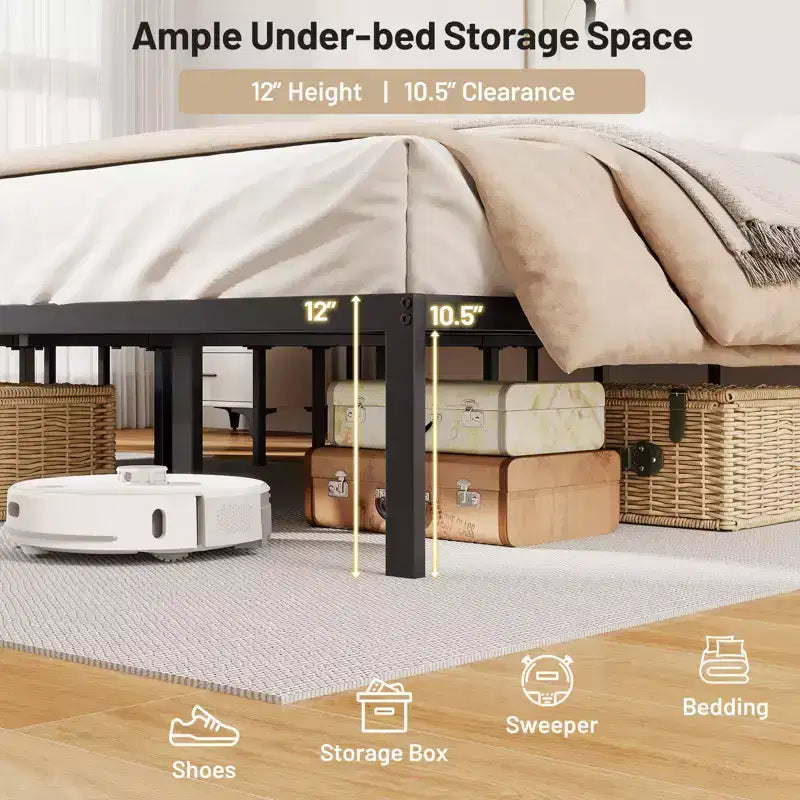 Struttura letto a piattaforma in metallo King Size con robuste doghe di supporto