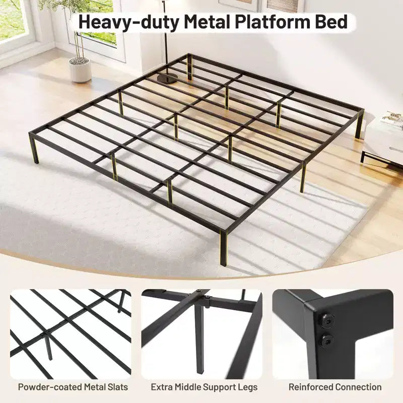 Struttura letto a piattaforma in metallo King Size con robuste doghe di supporto