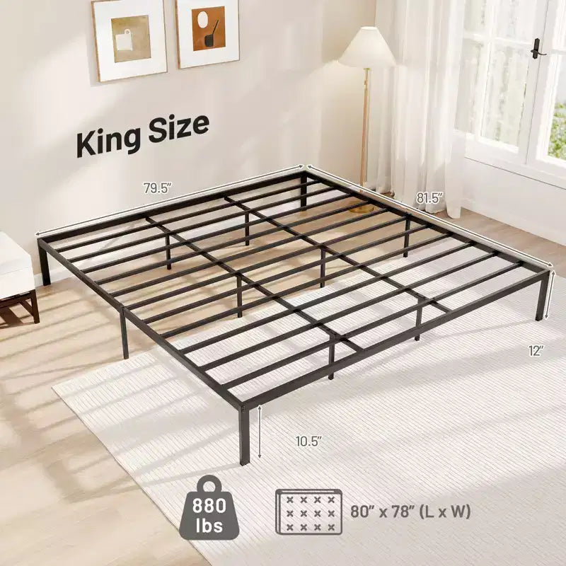 Struttura letto a piattaforma in metallo King Size con robuste doghe di supporto