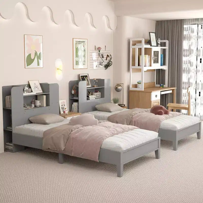 Struttura letto singola per bambini con testiera a libreria