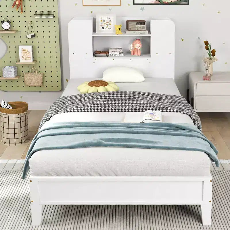 Struttura letto singola per bambini con testiera a libreria