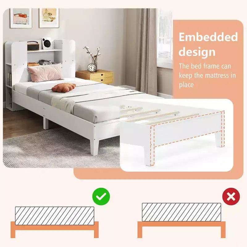 Struttura letto singola per bambini con testiera a libreria