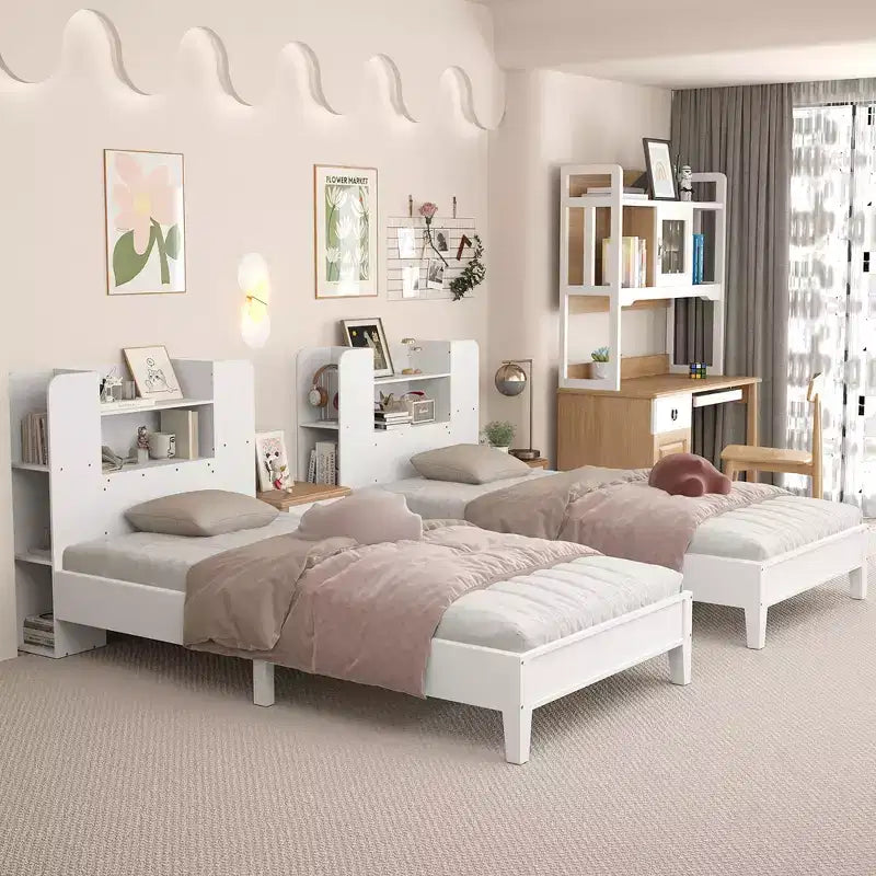 Struttura letto singola per bambini con testiera a libreria