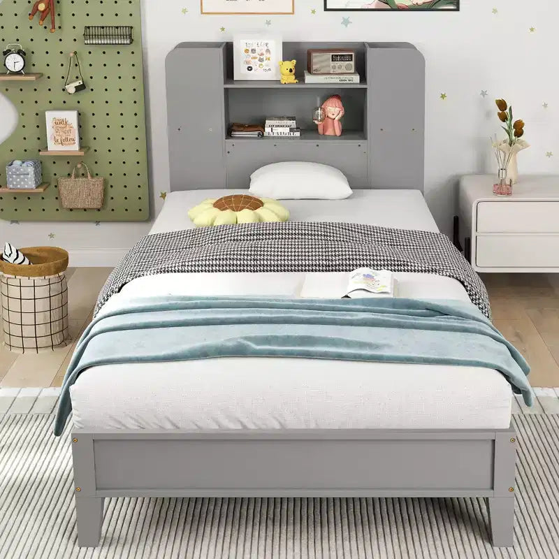 Struttura letto singola per bambini con testiera a libreria