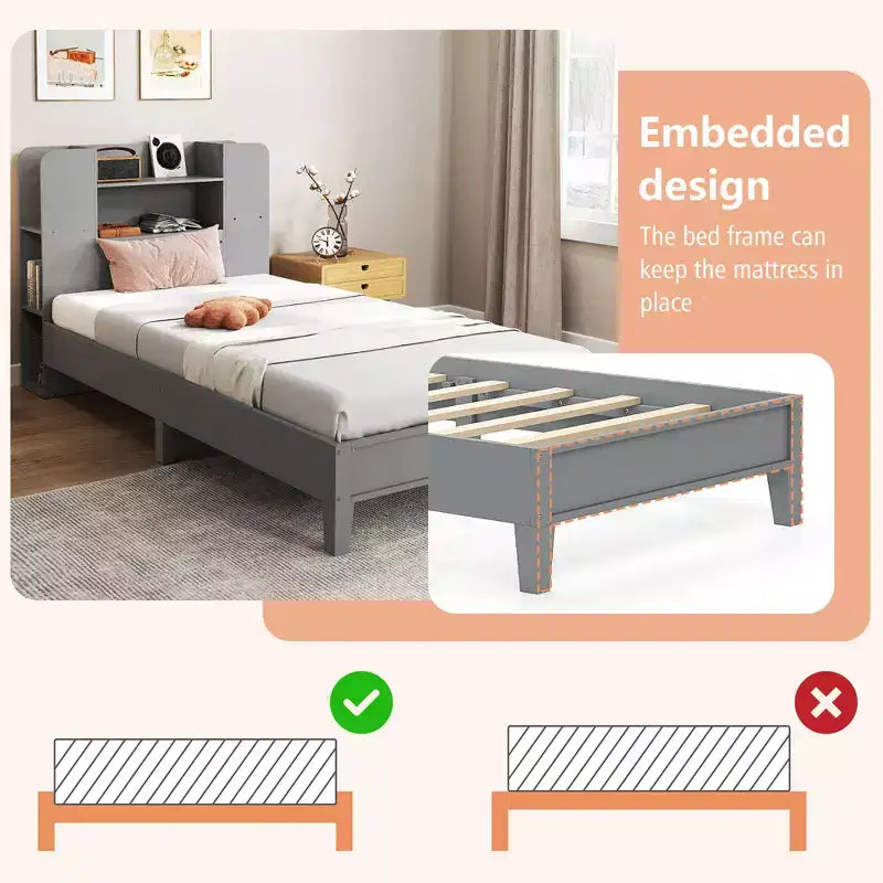 Struttura letto singola per bambini con testiera a libreria