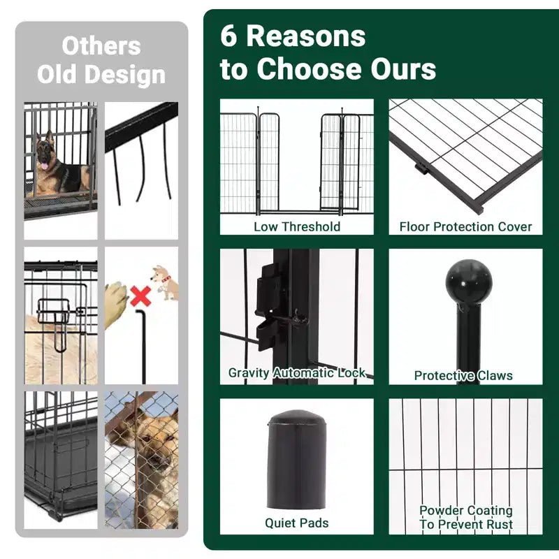 Box recinzione per animali domestici in metallo con porta larga e soglia bassa, Recinto pieghevole per cani da interno ed esterno