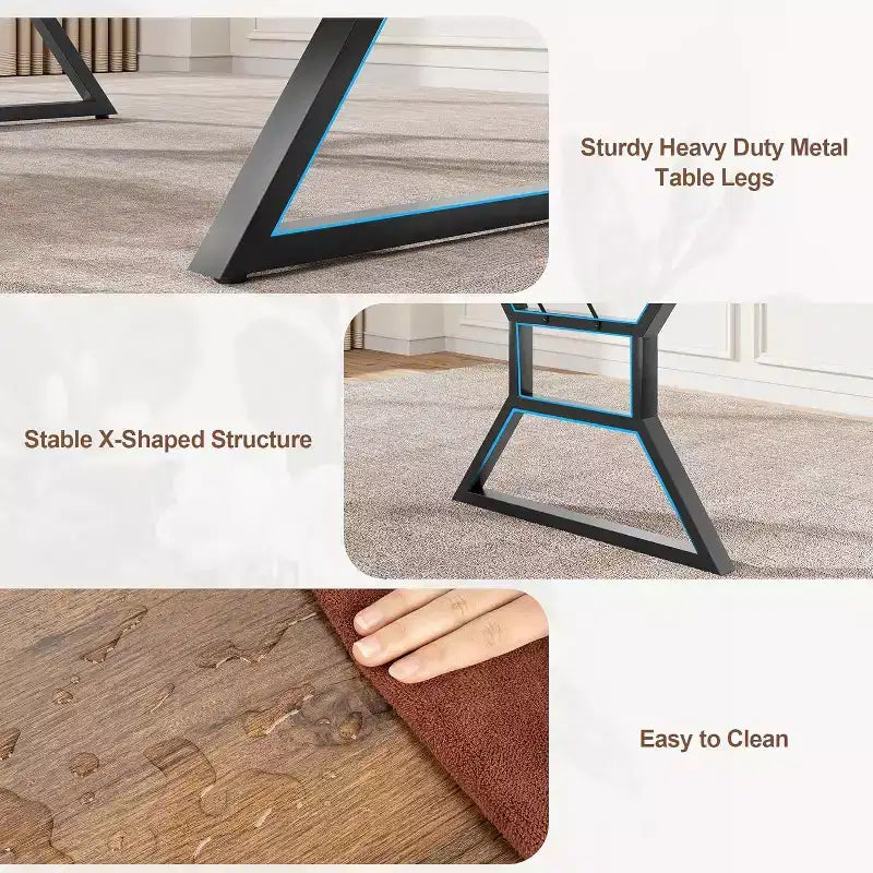Tavolo da pranzo rettangolare da 180 cm per 6-8 persone, piano in MDF con struttura in metallo, cucina e sala da pranzo