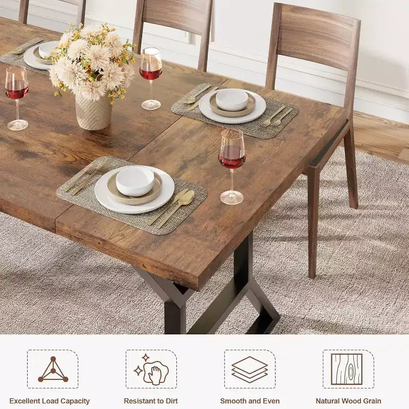 Tavolo da pranzo rettangolare da 180 cm per 6-8 persone, piano in MDF con struttura in metallo, cucina e sala da pranzo
