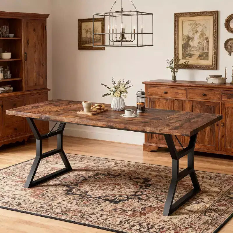 Tavolo da pranzo rettangolare da 180 cm per 6-8 persone, piano in MDF con struttura in metallo, cucina e sala da pranzo