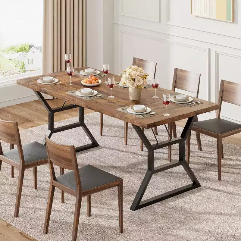 Tavolo da pranzo rettangolare da 180 cm per 6-8 persone, piano in MDF con struttura in metallo, cucina e sala da pranzo
