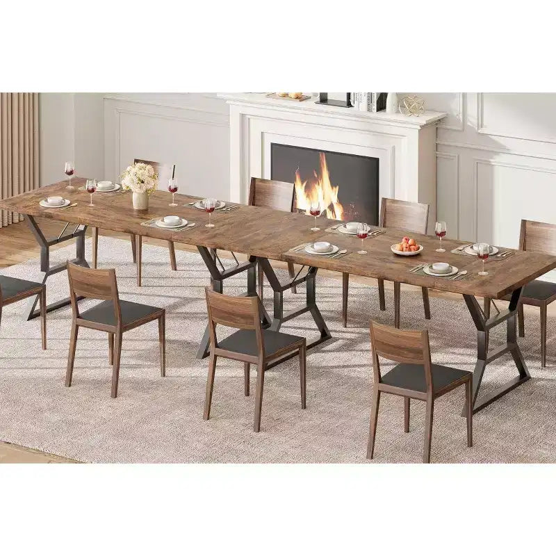 Tavolo da pranzo rettangolare da 180 cm per 6-8 persone, piano in MDF con struttura in metallo, cucina e sala da pranzo