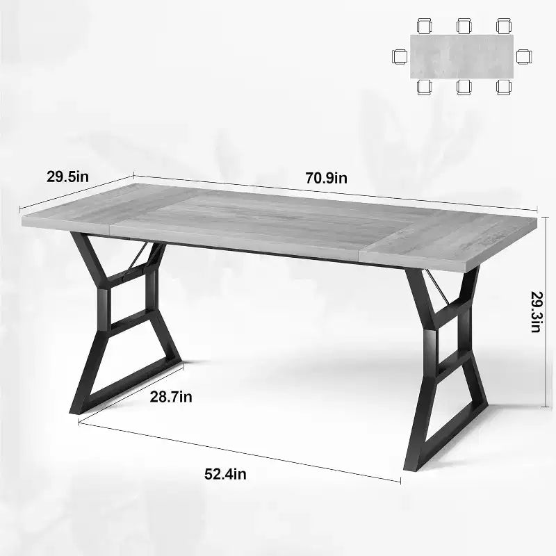 Tavolo da pranzo rettangolare da 180 cm per 6-8 persone, piano in MDF con struttura in metallo, cucina e sala da pranzo