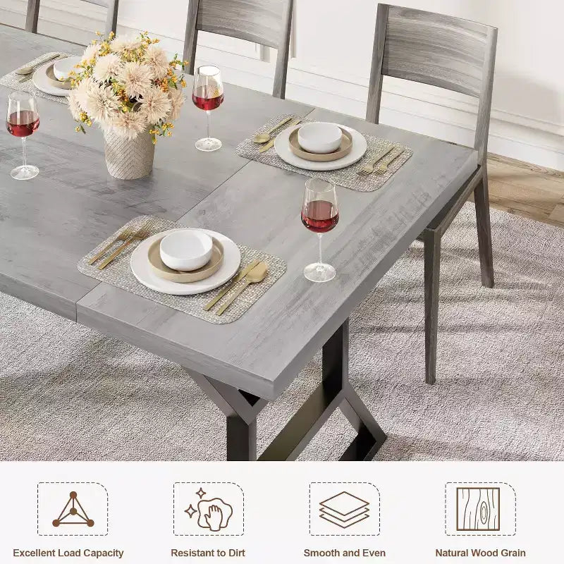 Tavolo da pranzo rettangolare da 180 cm per 6-8 persone, piano in MDF con struttura in metallo, cucina e sala da pranzo