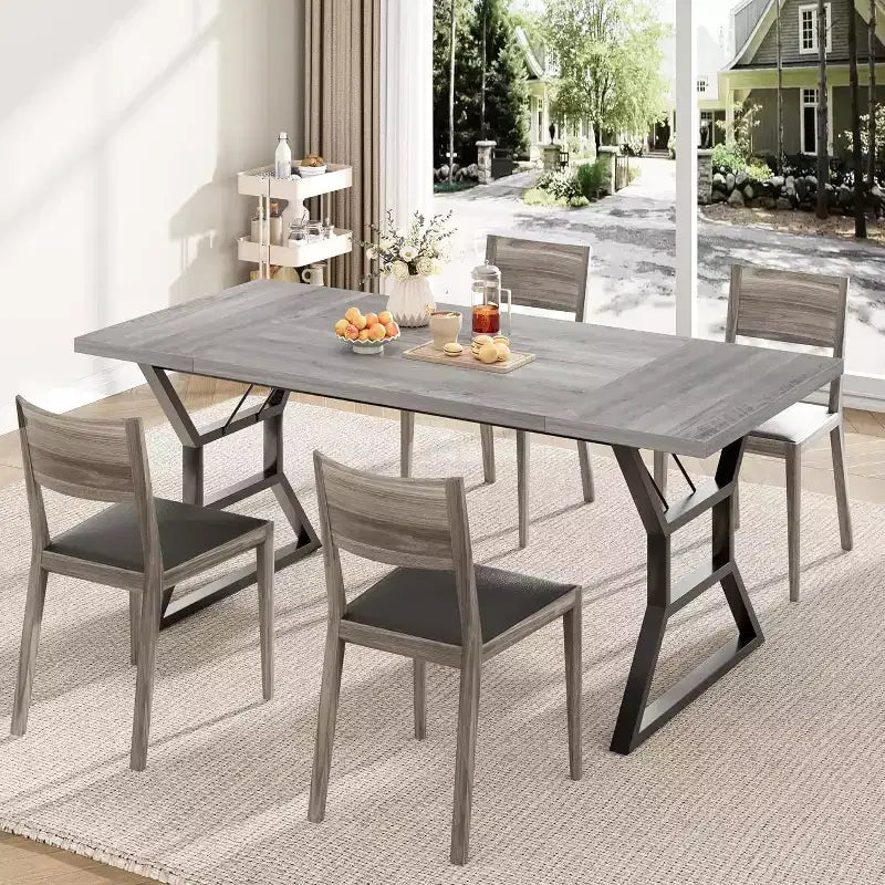 Tavolo da pranzo rettangolare da 180 cm per 6-8 persone, piano in MDF con struttura in metallo, cucina e sala da pranzo
