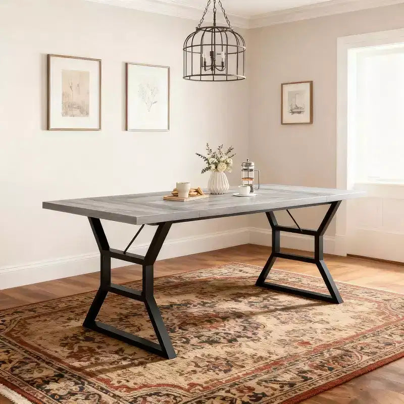 Tavolo da pranzo rettangolare da 180 cm per 6-8 persone, piano in MDF con struttura in metallo, cucina e sala da pranzo
