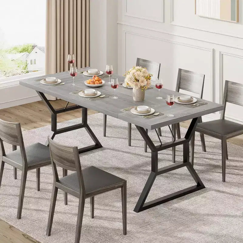 Tavolo da pranzo rettangolare da 180 cm per 6-8 persone, piano in MDF con struttura in metallo, cucina e sala da pranzo