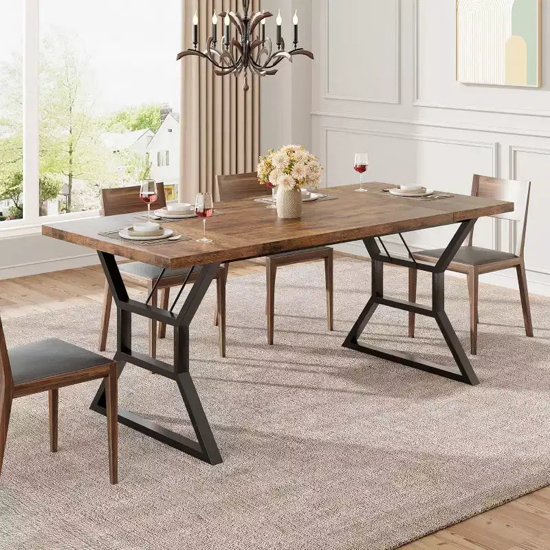 Tavolo da pranzo rettangolare da 180 cm per 6-8 persone, piano in MDF con struttura in metallo, cucina e sala da pranzo
