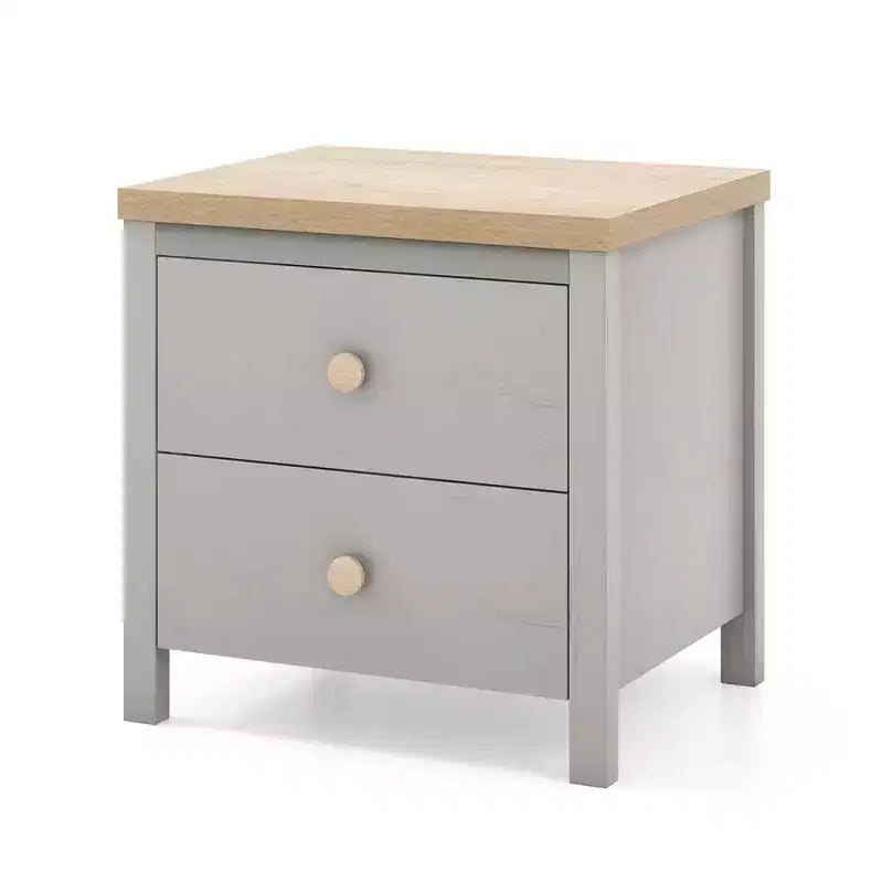 Comodino rustico con 2 cassetti e gambe in legno massello