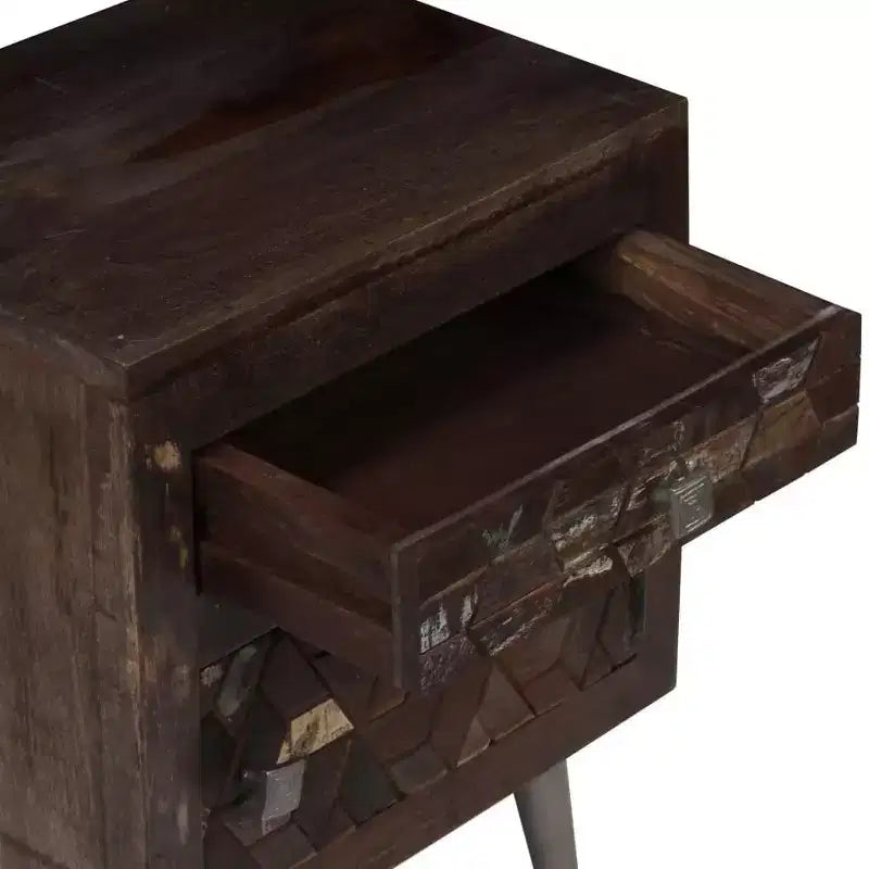 Comodino in legno di recupero con cassetto e anta, 40x30x50 cm