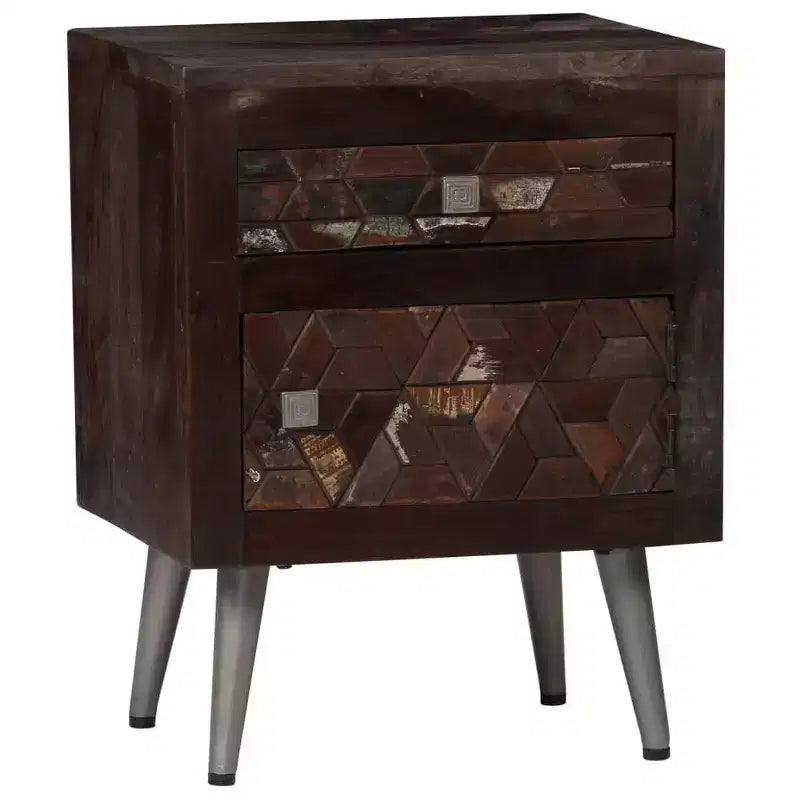 Comodino in legno di recupero con cassetto e anta, 40x30x50 cm