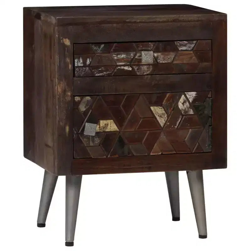 Comodino in legno di recupero con cassetto e anta, 40x30x50 cm