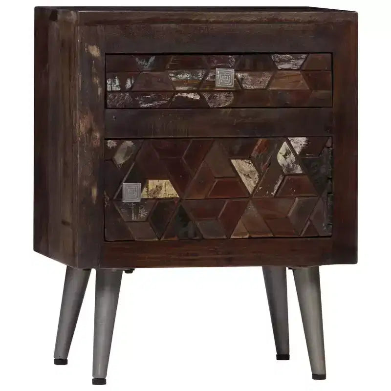 Comodino in legno di recupero con cassetto e anta, 40x30x50 cm