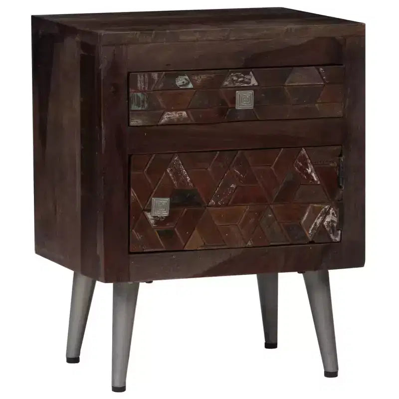Comodino in legno di recupero con cassetto e anta, 40x30x50 cm