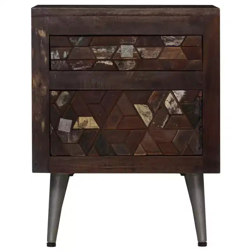 Comodino in legno di recupero con cassetto e anta, 40x30x50 cm