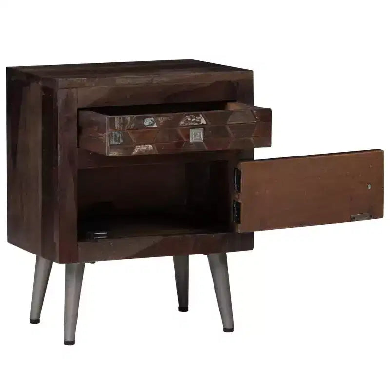 Comodino in legno di recupero con cassetto e anta, 40x30x50 cm