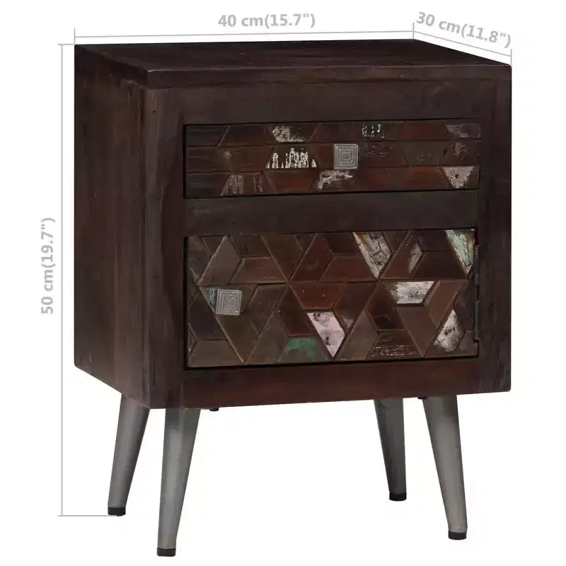 Comodino in legno di recupero con cassetto e anta, 40x30x50 cm