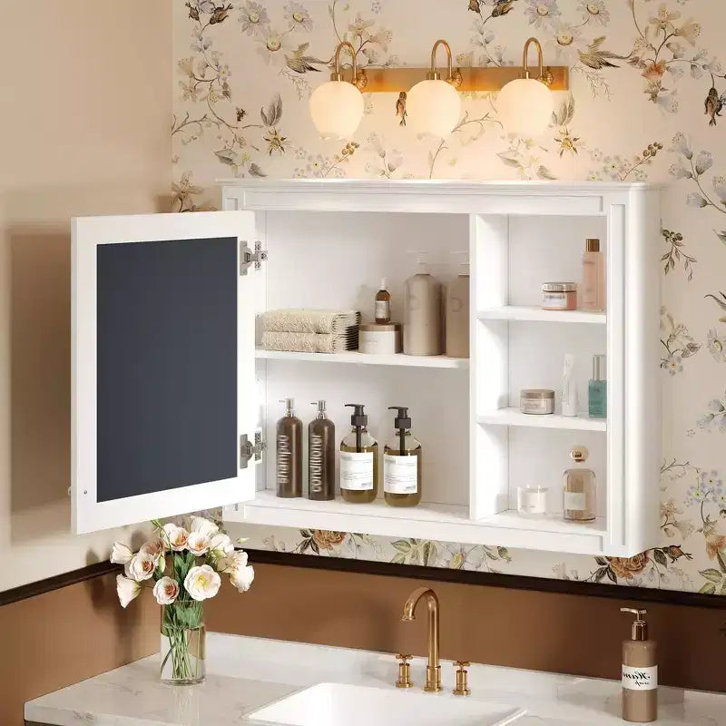 Pensile bagno a specchio con contenitore - Bianco