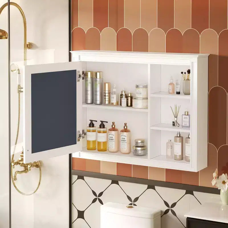 Pensile bagno a specchio con contenitore - Bianco