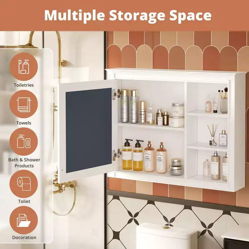 Pensile bagno a specchio con contenitore - Bianco