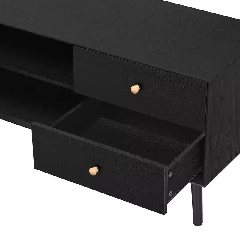 Mobile TV da 70,9" con ante in rattan, cassetti e ripiani aperti per TV fino a 80 pollici, Nero