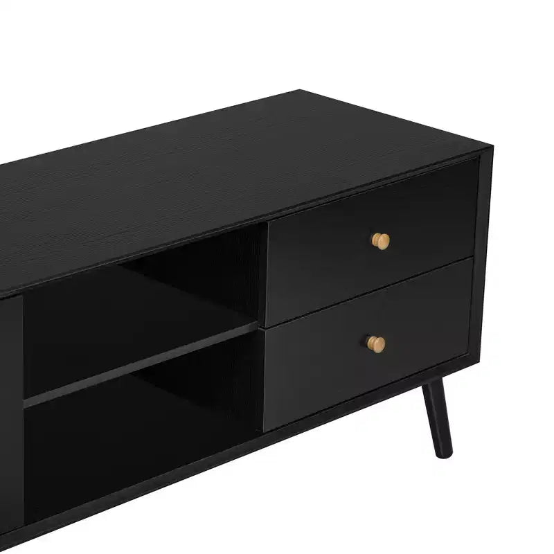 Mobile TV da 70,9" con ante in rattan, cassetti e ripiani aperti per TV fino a 80 pollici, Nero