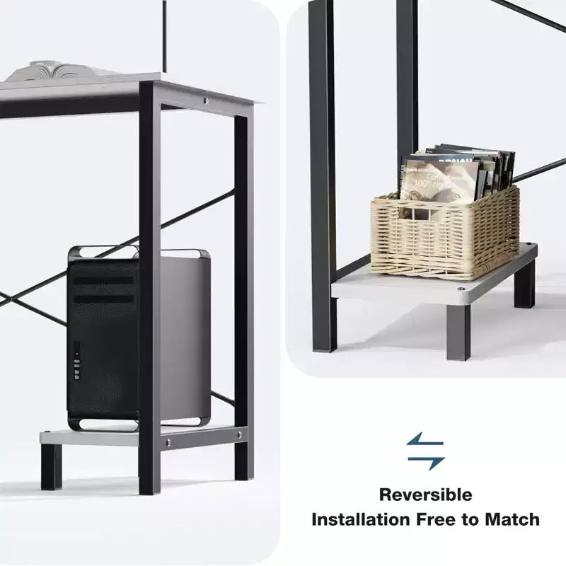 Scrivania angolare a L con telaio a X, ripiano porta-CPU e borsa laterale, 127 cm