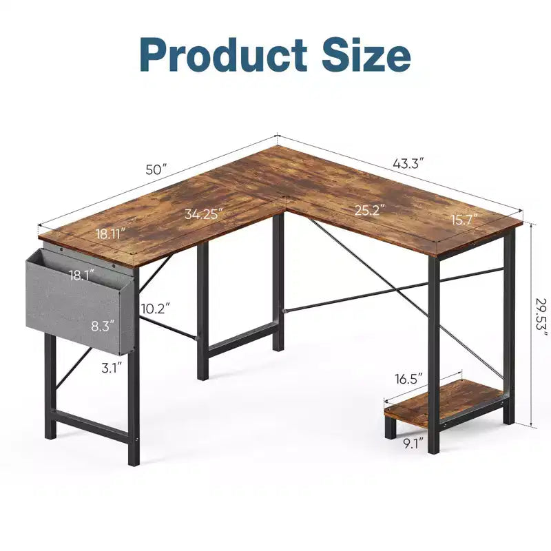 Scrivania angolare a L con telaio a X, ripiano porta-CPU e borsa laterale, 127 cm